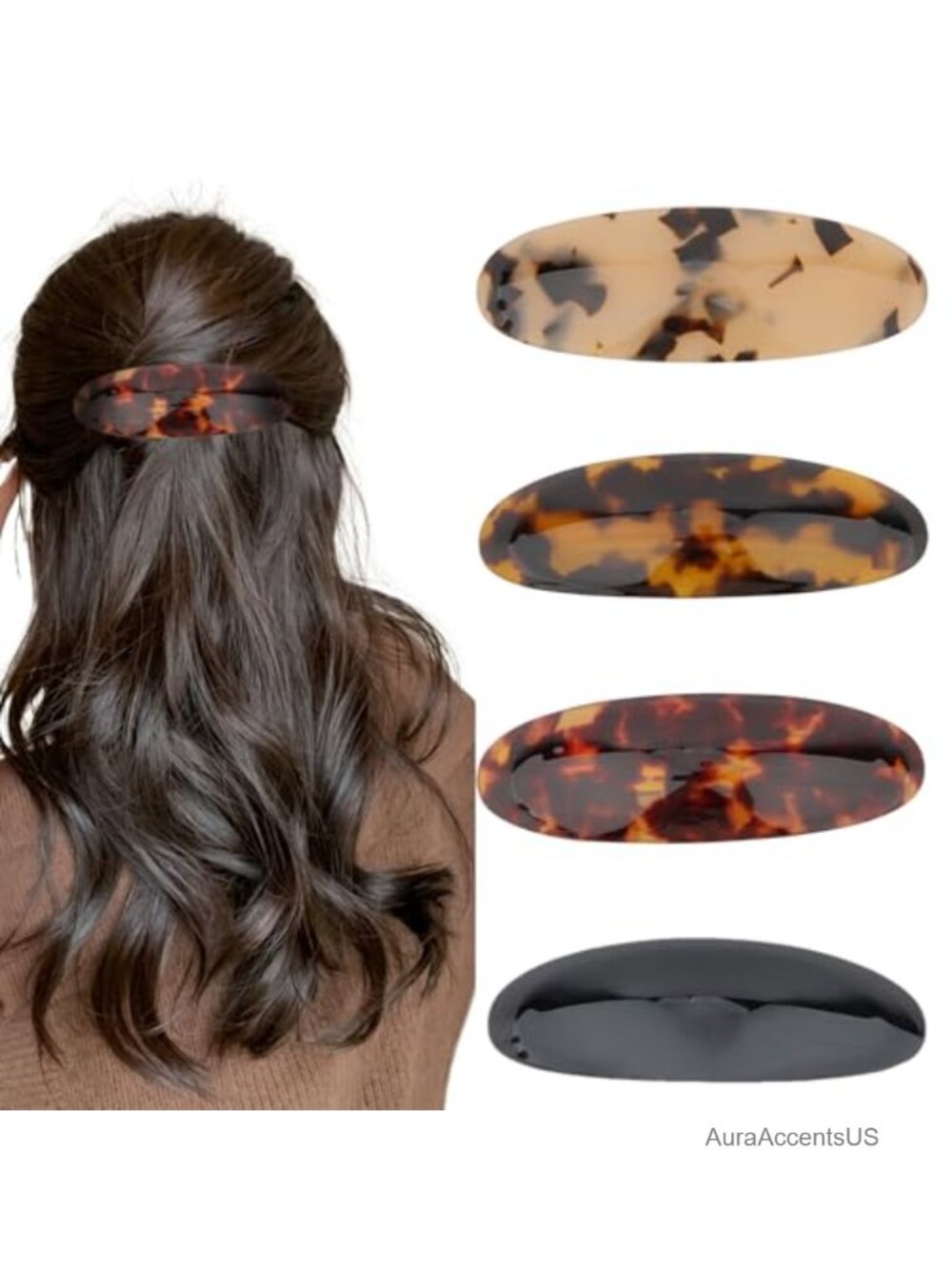 4PCS Acetate Hair Barrettes for Women - Non-Slip French Clips for Thick & Fine